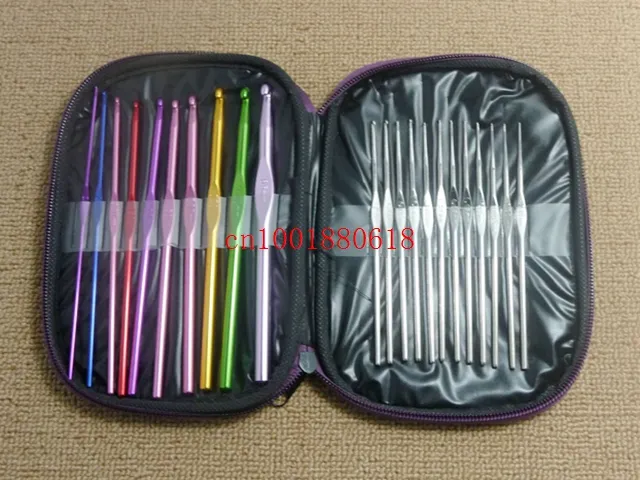 Fast shipping 22pcs/set 22pcs Aluminum Crochet Hooks Knitting Needles Knit Weave Stitches Craft Case,20set/lots