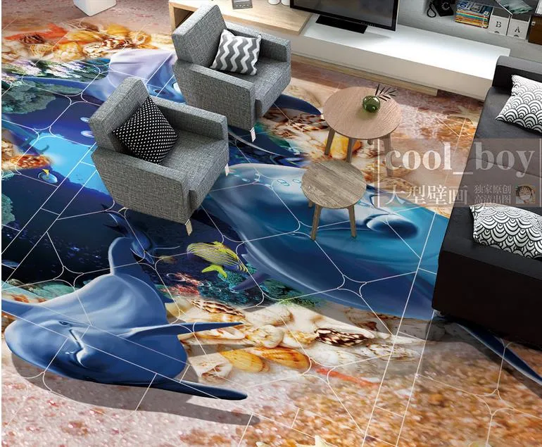 الأرضيات 3D أرضيات الفينيل حمام عالم البحر لغرفة المعيشة وغرفة النوم