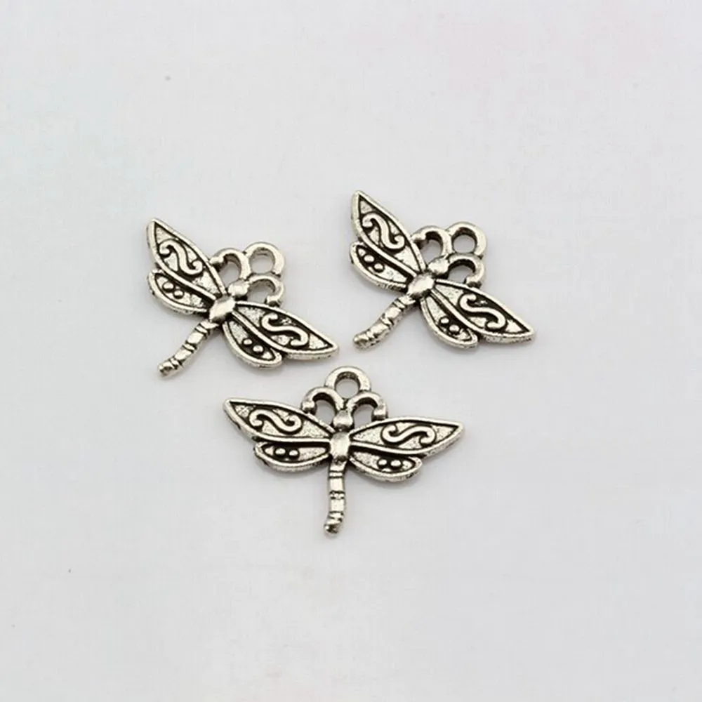 Alloy Dragonfly Charms Wisiorki Do Biżuterii Making Bransoletka Naszyjnik DIY Akcesoria 15x23mm Antique Silver 100szt