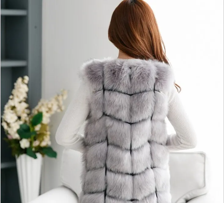 2018 Vinter Kvinnor Plus Storlek Faux Fur Coat Fashion Long Vest Jackor Faux Fur Vest Ladies Outwear pälsrockar för kvinnor