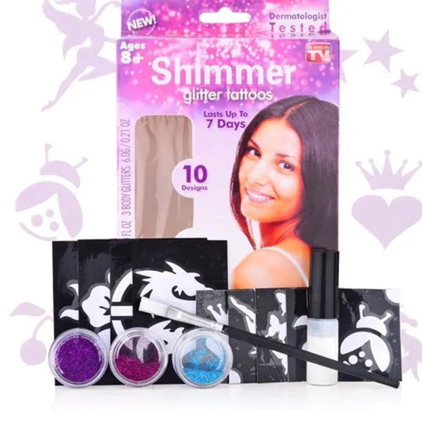 Shimmer Glitter Tattoo Stencils Set Waterproof Body Painting Art