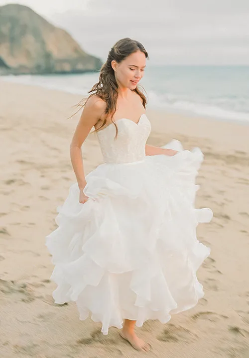 simple strapless beach wedding dresses Simple Trumpet Strapless Sleeveless Empire Ruched With Side Slit Beach Wedding Dress QW8175 US10 / Picture Color