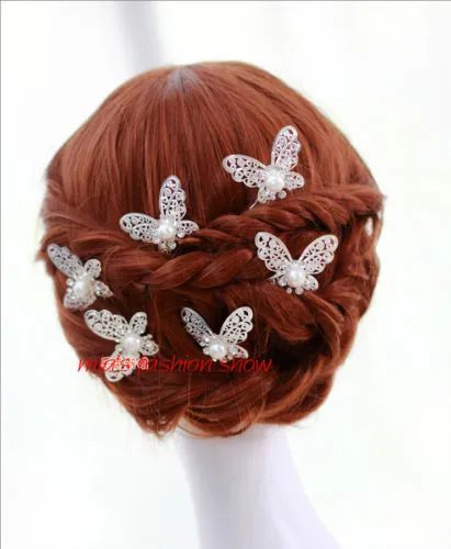 Crystal Rhinestone Artificial Pearl Butterfly Flower Hair Pin Clips Hairpins Women Hair Wedding Jewelry Silver