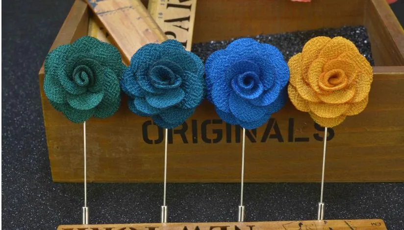 Lapel Flower Man Kvinna Camellia Handgjorda Boutonniere Stick Brosch Pin Mäns Tillbehör i 18 färger