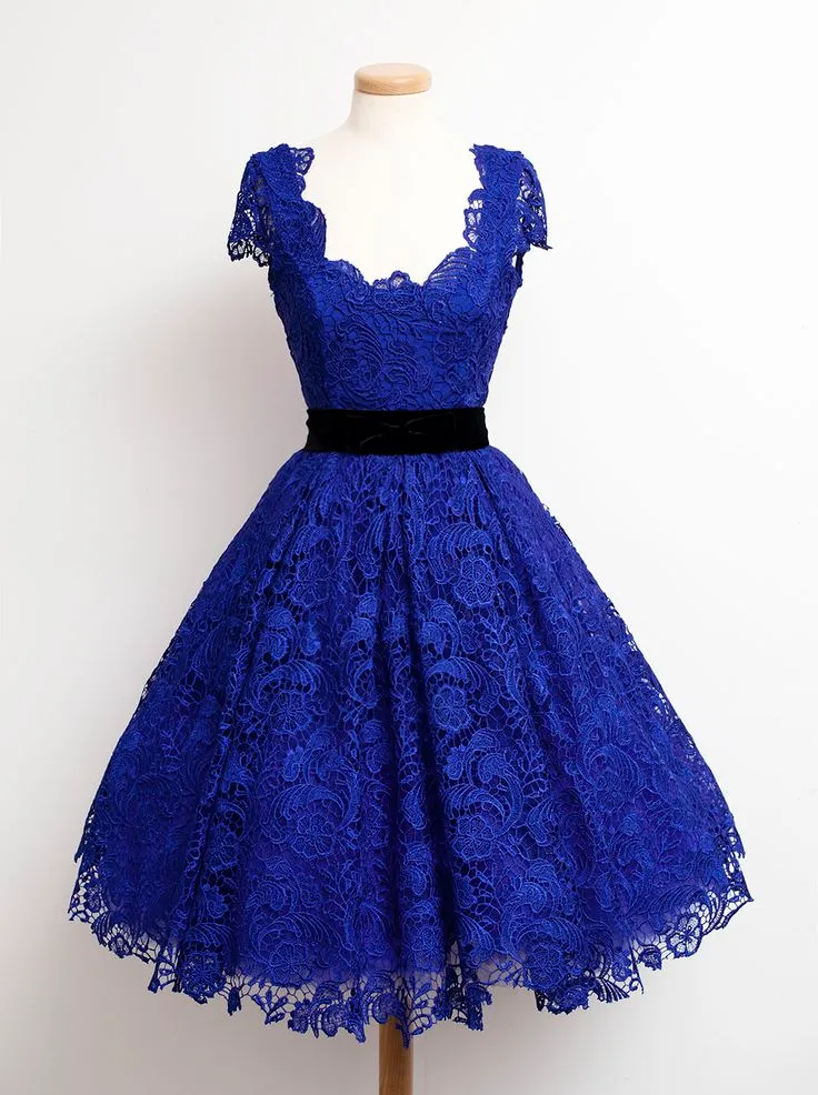 Royal Blue Party Dresses With Sashes Lace Fabric Cocktail Gowns Trendy Lady Short Vestidos De Fiesta Formal Event Elegnat Party Dress