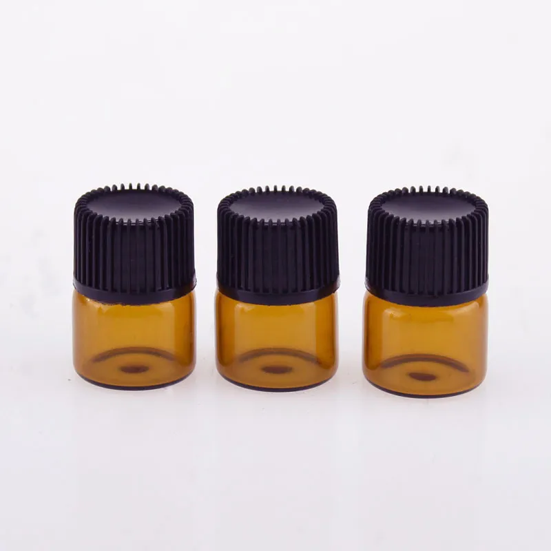 Flacon en verre ambré 1/4 Dram 1ml, bouteilles d'échantillon en verre avec réducteur d'orifice, bouchon noir pour huile essentielle, meilleure vente