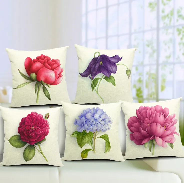 purple hot pink flower cushion cover peony throw pillow case modern home decor nature funda cojin