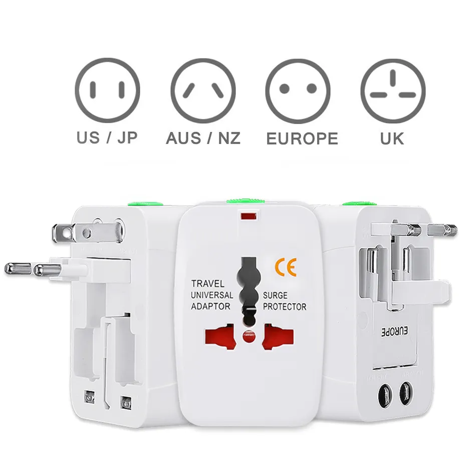 Internationella väggladdare Global Travel Adapter Universal Socket Plug Eu oss alla i en världsomspännande elektrisk plugghamn med detaljhandelspaket
