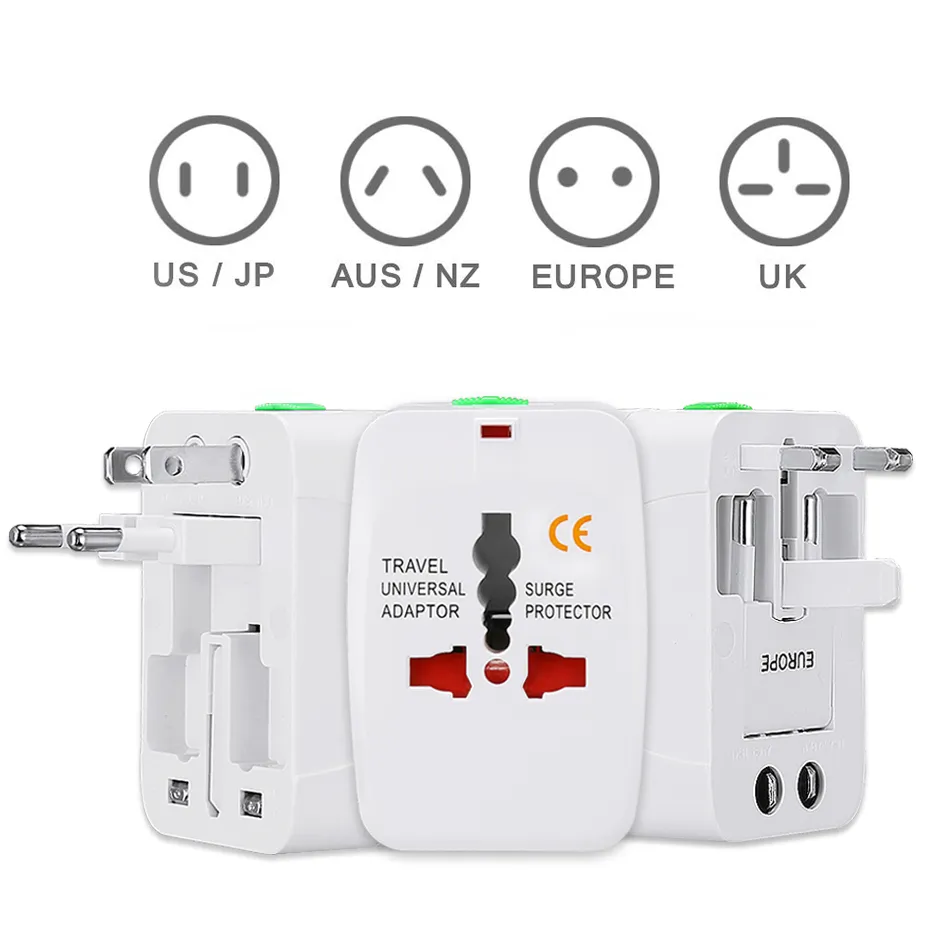 شحنات الجدار الدولية محول السفر العالمي سد Universal Socket Eu Eu eL in in One World Wide Plug Pluct Home Wall مع حزمة البيع بالتجزئة