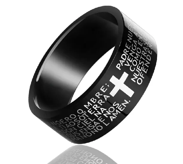 Zegen! Bijbel tekst herstellen oude manieren Cross black heren titanium stalen ring Lord of the Rings Boyfriend verjaardagscadeau