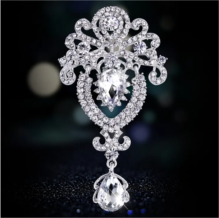 Coroa Do Vintage Pin Cristal Dangle Broche High-end Strass Broche Belas Pinos Para As Mulheres New 2016 Jóias Acessórios de Noiva Casamento Bouq