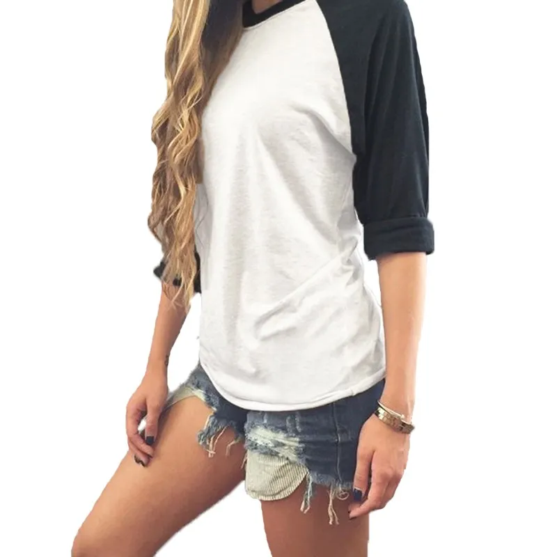 Simple Tops 2015 Autumn Women Cotton Casual Loose Tee Tops Ladies Leisure Long Sleeve O Neck Patchwork T-shirt Plus Size S-XL FG1511