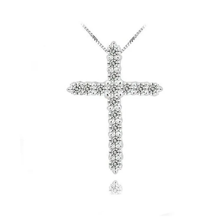 925 Silver Cross Pendant Halsband, 925 Sterling Silver med Luxury Österrike Crystal, 3 Layer Platinum Plated Pendant Halsband