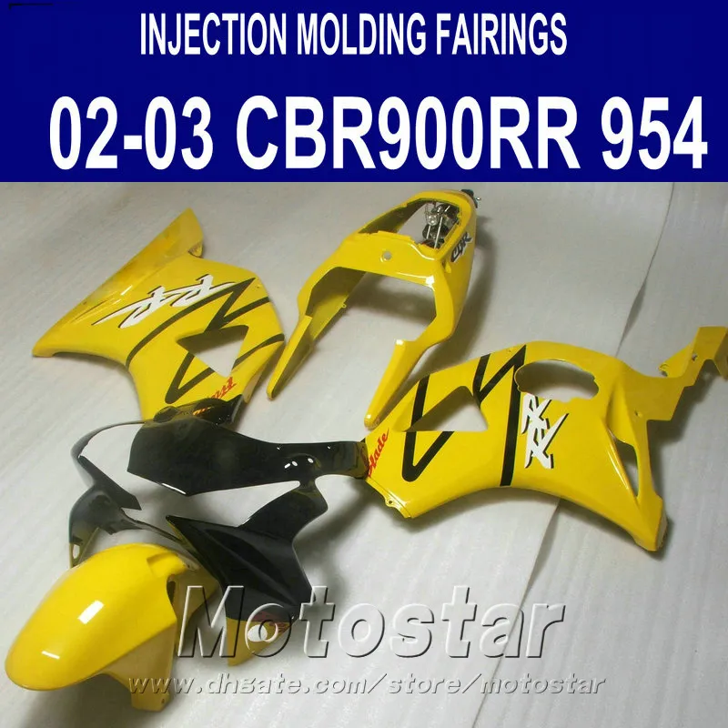 Injection molding High quality fairing kit for Honda cbr900rr fairings 954 2002 2003 CBR900 RR yellow black bodykits CBR954 02 03 YR9