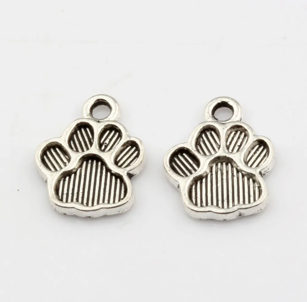 250Pcs Antique Silver Paw Print Charms Pendants For Jewelry Making Bracelet Necklace DIY Accessories 12*15mm