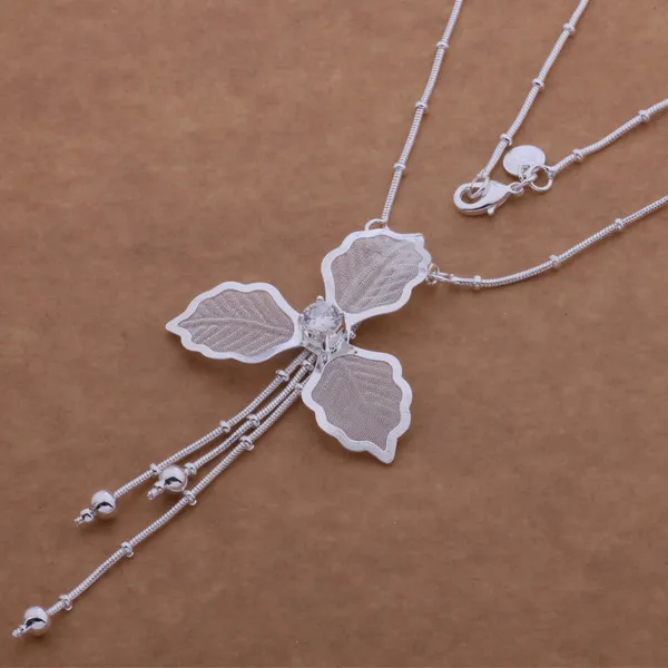 with tracking number Best Most Hot sell Women's Delicate Gift Jewelry 925 Silver 3 leaf flower tassels Necklace