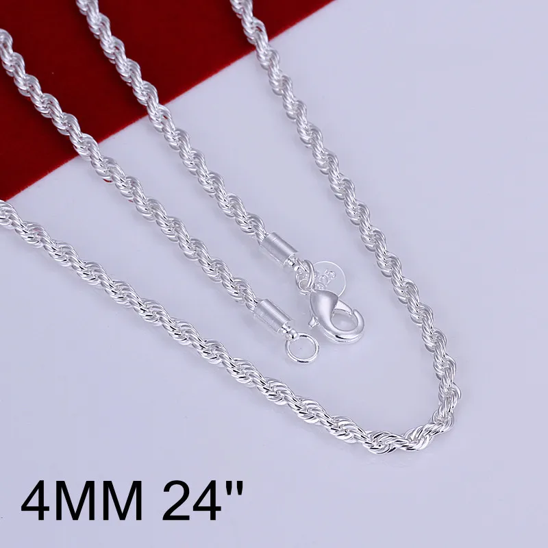 N067 4 MM twisted halat zincir kolye 16-24 inç Moda erkekler için 925 ayar gümüş takı En kaliteli fabrika fiyat Ücretsiz kargo