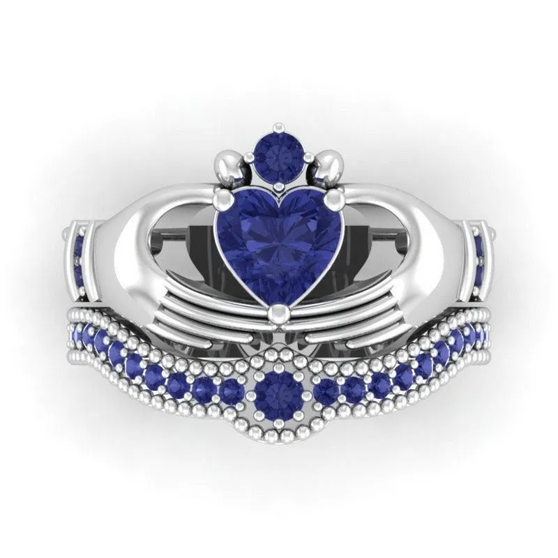 Victoria Wieck Claddagh Ring Mücevher 10kt Whiteblack Altın Dolgulu CZ Elmas Kadınlar Düğün Nişan Vinç Yüzük Set Hediye Boyut