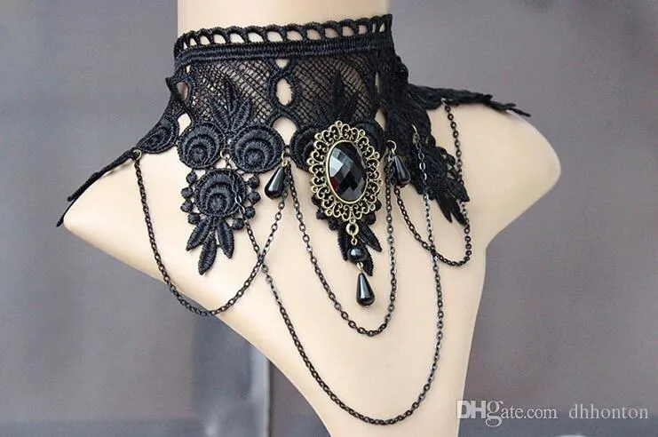 Fashion Women2024 Vintage Handmade Retro Short Gothic Steampunk Lace Flower Choker Halsbandsmycken Gratis frakt