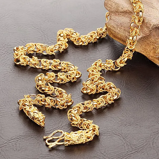 Mode smycken uppsättning dominerande män dubbla drakar ledande armband halsband miljö koppar 18k guld vakuum pläterade manliga joyas