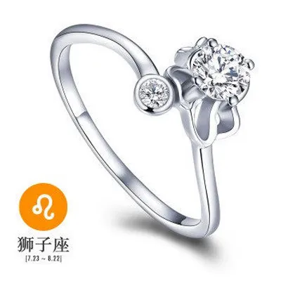 Os mais recentes 925 sterling silver zodiac anel de abertura por atacado LEO horoscope mulheres anel com strass cristal