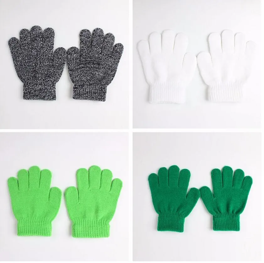 Winter Cute Boys Girls Gloves Solid Color Finger Point Stretch Knit Mittens kids gloves knitting warm glove children boys Girls Mi3850605