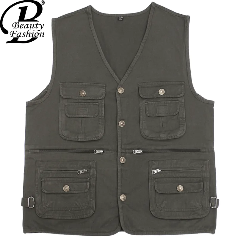 Fall-Free shipping Hot 2016 men's plus size jacket denim vest and outdoor casual multi-pocket Journalist and Photographer Waistcoat