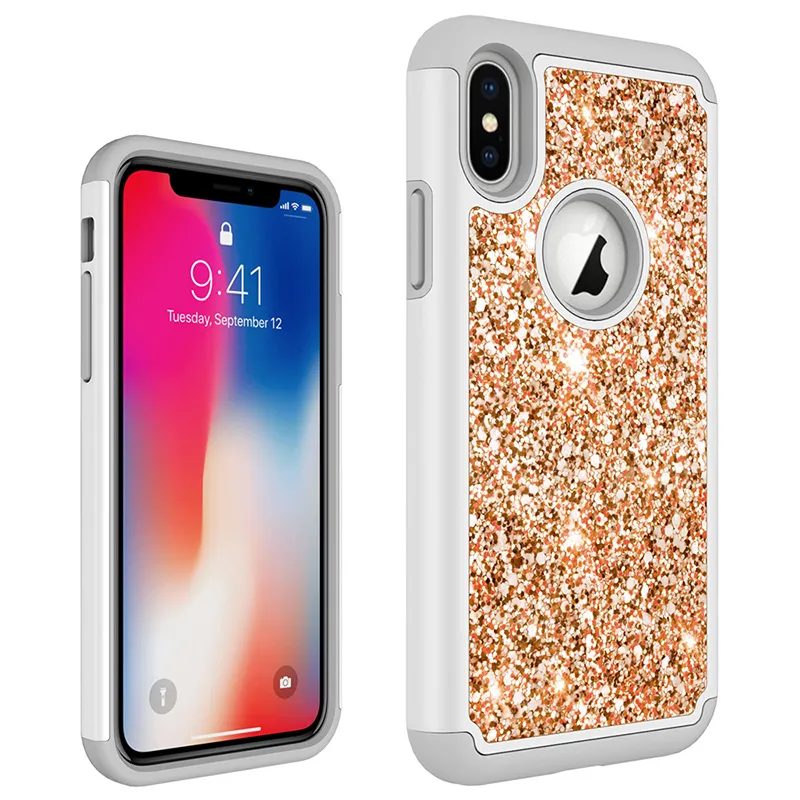 Para iphone xs xr xs max case luxo bling glitter híbrido de silicone macio rígido pc case capa para iphone xs max