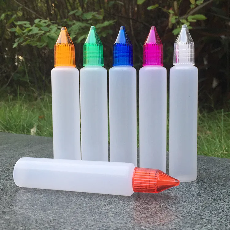 Bottles 30ml PE E Liquid Bottle with Colorful Child Proof Caps and Long Thin Tips Pen Shape Bottle