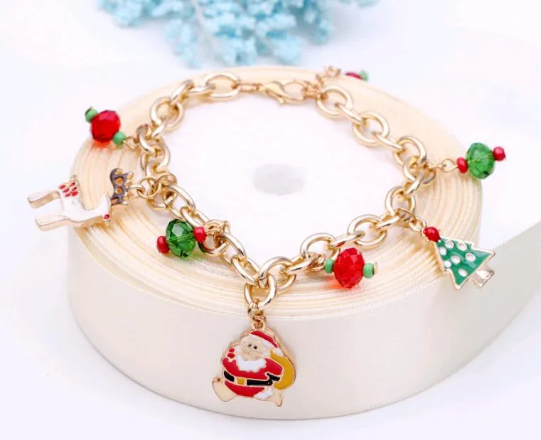 Fashion Jewelry Christmas Lobster Clasp Link Chain Bracelets Alloy Oil Drip Santa Claus Xmas Tree Charm Bracelet for Sale