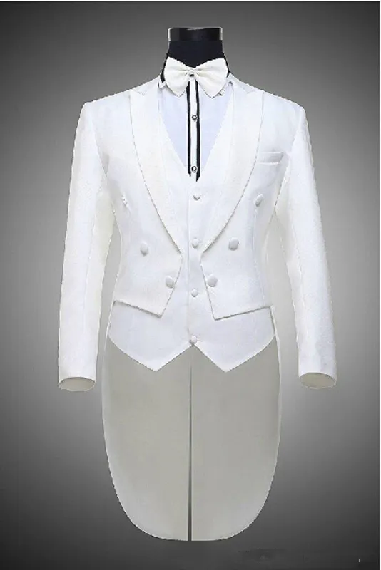 2016 Tailcoat Groom Tuxedos Man Groomsmen Men Wedding Suits Notch Lapel Performance Suit Black White JacketPantsTie9767408