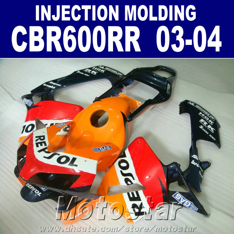 Gratis Anpassa Injection Fairing Kit för Honda CBR 600RR 2003 2004 03 04 CBR600RR Orange Red Aftermarket Fairings Kit BRE6