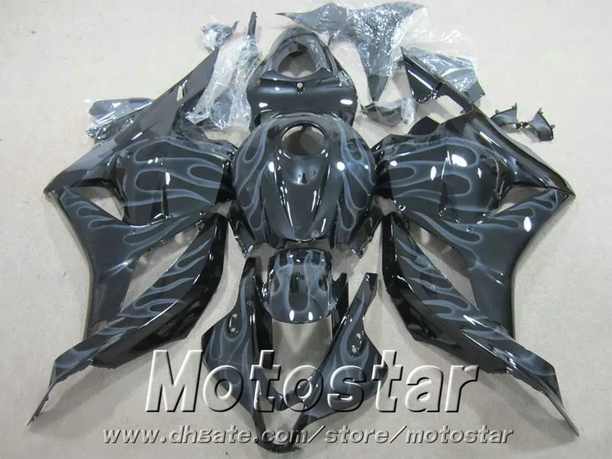 Hochwertige Spritzguss-Karosserieverkleidungen für Honda CBR600RR 2009 2010 2011, graue Flammen, schwarzes Verkleidungsset CBR 600RR 09 10 11 YR58