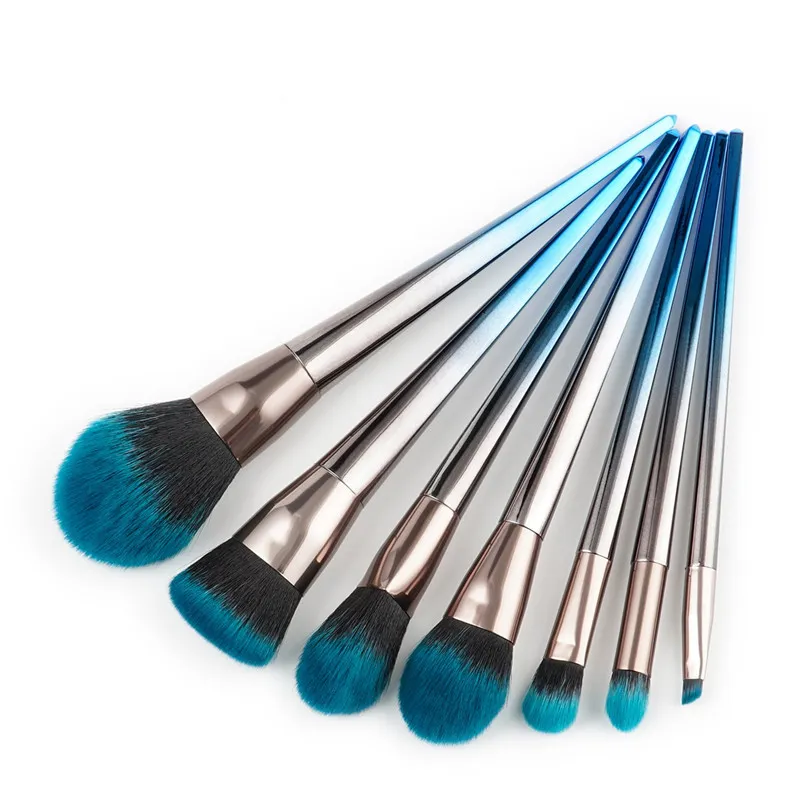 7st Flame Diamond Makeup Brush Set med Mental Handle Blue Dark Soft Brush Face Make Up Brush Eyebrow Eyeshadow Powder Makeup Brushes Tool