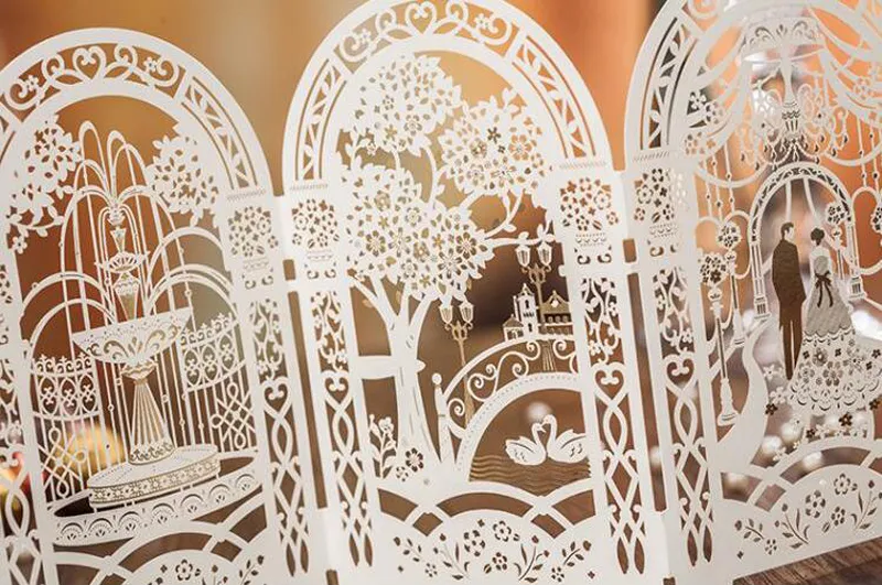 Weddding Invitation Card Elegant Laser Cut White Paper Event Party Supplies Decoration Groom and Bride Floral Invitations