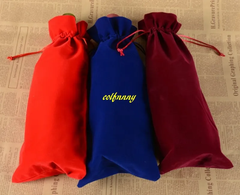 Fast shipping Flannelette Red Wine Bags Drawstring Wine Bottle Pouch Gift Covers package bag 