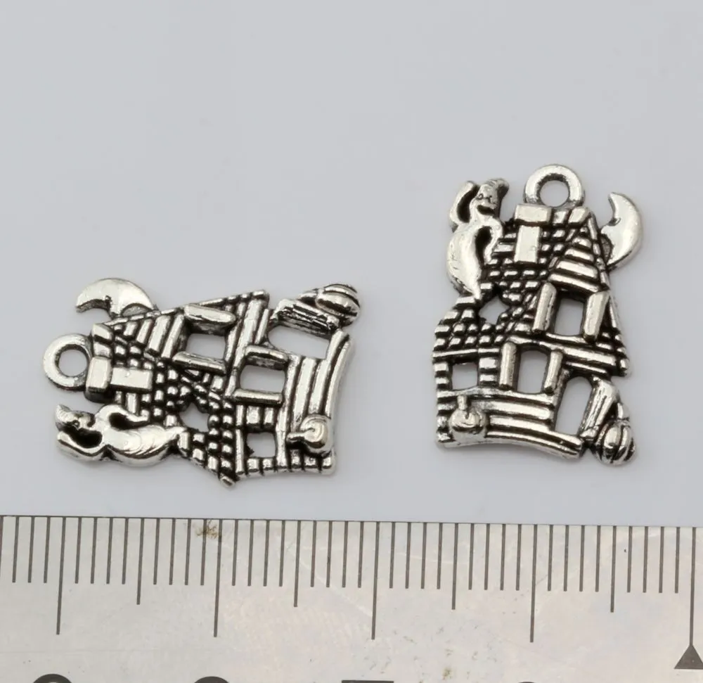 Hot ! Fashion Antique Silver Zinc Alloy *CUTE HAUNTED HOUSE GHOST* Charms Pendant 14*20mm DIY Jewelry