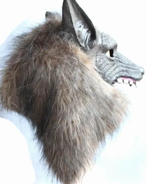 Scary Fur Latex Full Head Overhead Wolf Mask Creepy Halloween Cosplay Masquerade Fancy Dress Up Theater Adult Costume Masks props grey