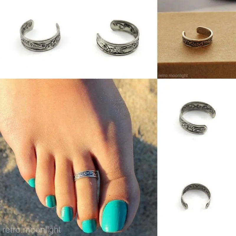Fashion Ladies Unique Adjustable Opening Toe Rings Charming Antique Silvers Summer Beach Foot Rings Body Jewelry 50pcs/lot YBLH5000