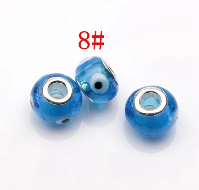 Hot Sell ! 14mm Evil Eye Murano Lampwork Colored Glaze 5mm Big Hole Glass Beads Fit Charm Bracelet DIY Jewelry 