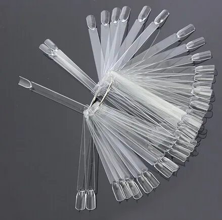 Wholesale-wholesale 2015 False Nail Art Tips Sets Board Fan Shape Display Tools Polish Gel Practice Clear Transparent Decoration 50 pcs