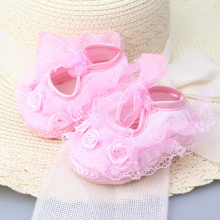 Baby Newborn Infant Cute Girls Crochet Lace Flower Lace up Shoes 0-12m prewalker