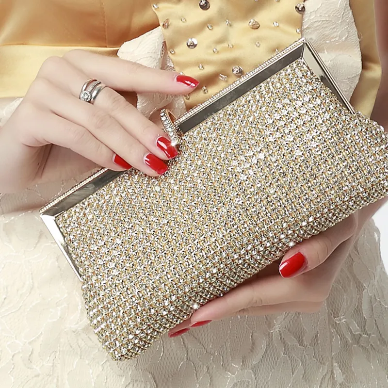 Lyxig Diamond Rhinestone Bag Party Clutch Purse Crystal Evening Banket Handväska Silverguld och svart färg2801