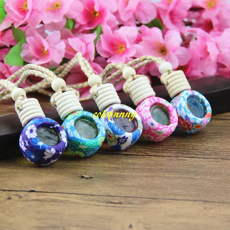 Fast shipping 6ML~8Ml Car essential oil bottle pendant glass+polymer clay reuse Empty perfume bottle