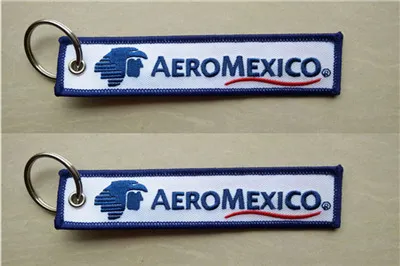 Aero Mexico Airlines Aeromexico Stoff-Stickerei-Schlüsselanhänger, hergestellt von Twill + Ring mit Merrow-Rand, kundenspezifisch, 13 x 2,8 cm, 100 Stück