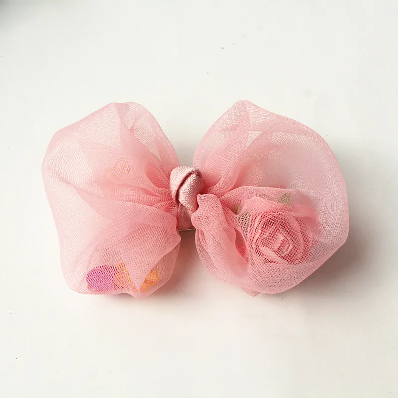 Nouvelle Gaze Arcs Avec Floral À L'intérieur De Cheveux De Bébé 20pcs / lot ChildrenBig Boeknots Barrette Princesse Formes Pinces À Cheveux Rose Fleur Épingles À Cheveux