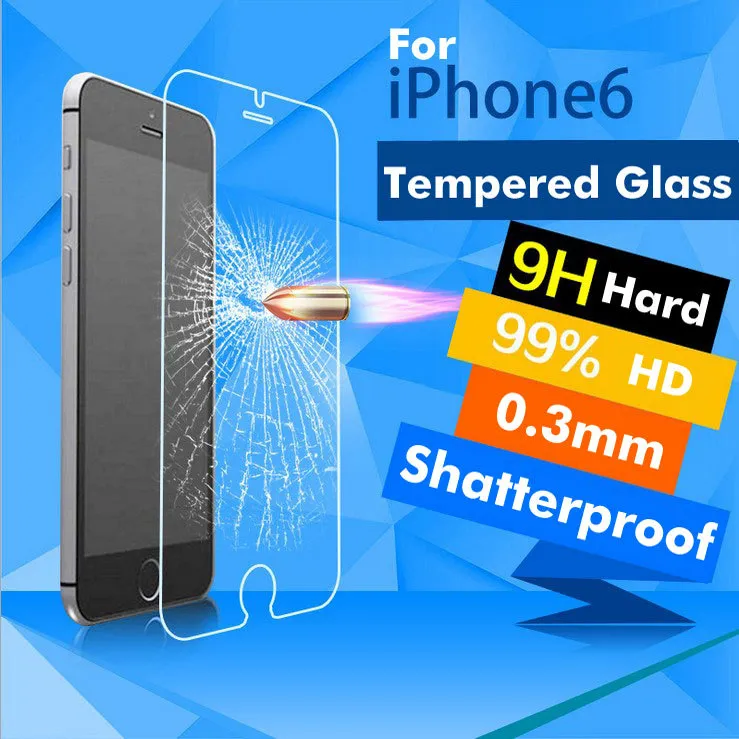 Nieuwe Collectie Ultra Dun 0.3mm Premium Gehard Glas Screen Protector voor iPhone 6 4.7 Inch Explosiebestendige Film voor iPhone 6 20 stks / partij