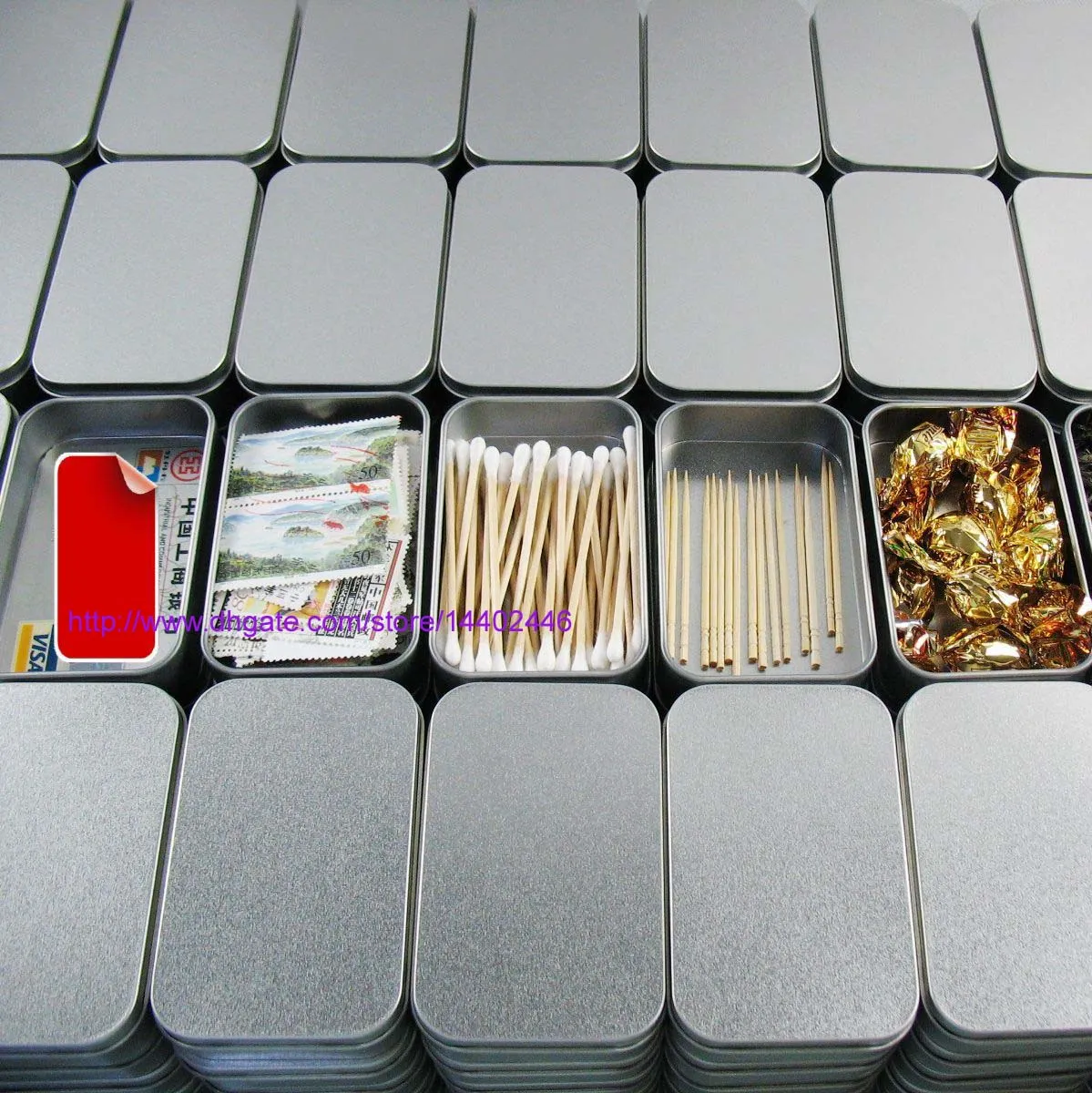 Tin Container Storage Box Metal rectangle for beads business card candy herbs Case 94cm x 59cm x 21cm Sliver5056782