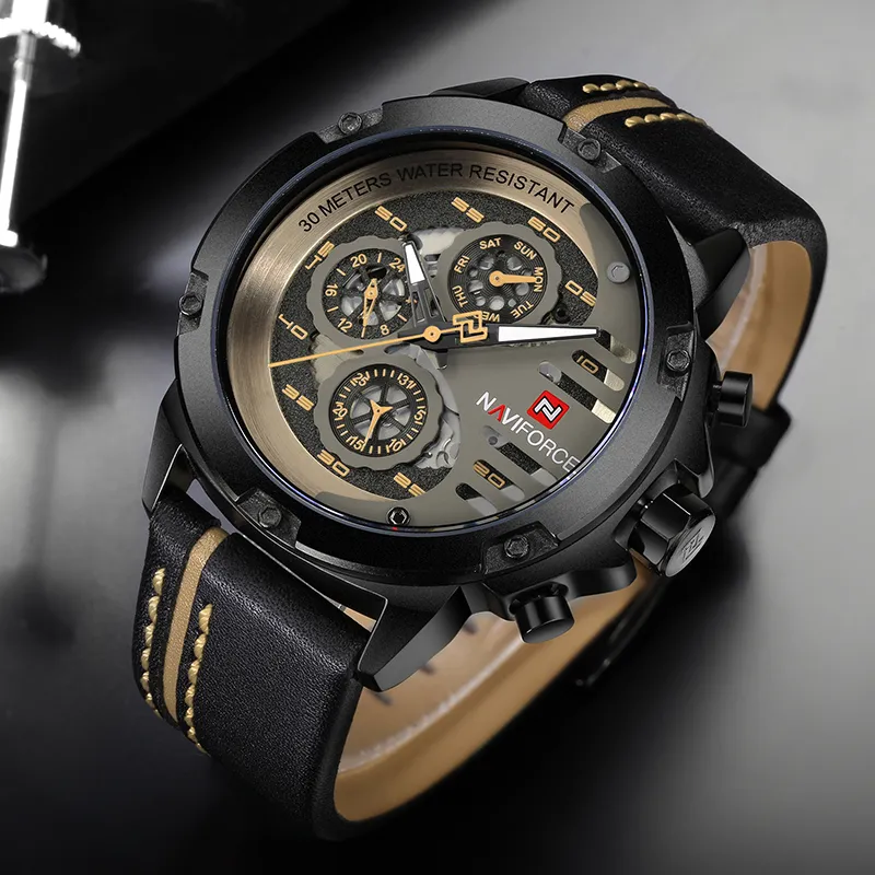 NAVIFORCE Orologi da uomo Top Brand Luxury Impermeabile 24 ore Data Orologio al quarzo Uomo Orologio da polso sportivo in pelle da uomo Orologio impermeabile216S