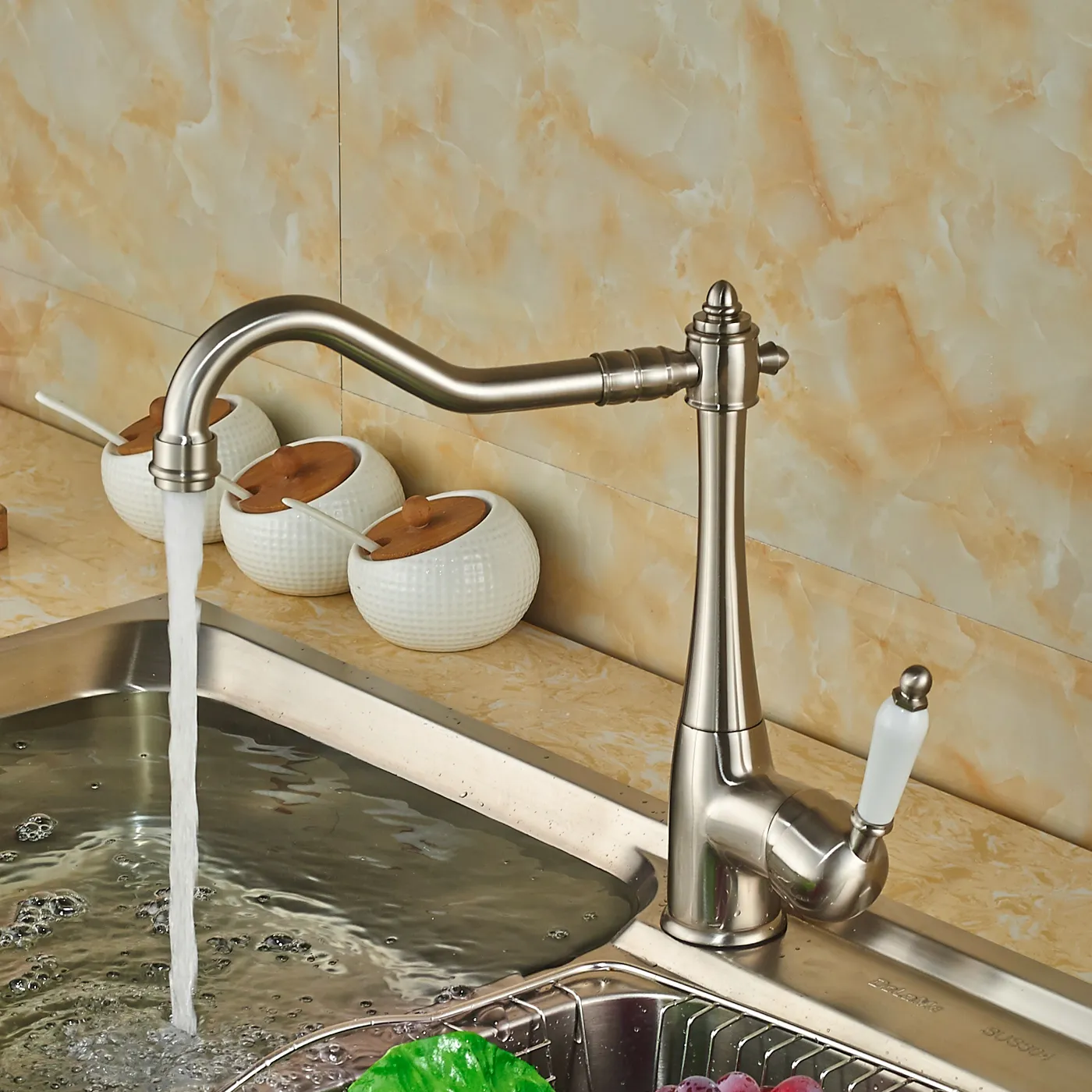 Grifo De Fregadero De Cocina Con Rociador Extraíble, Grifo De Cocina De Níquel Cepillado, Grifo De Cuello De Cisne De Resorte Extraíble, Grifo De Fregadero De Cocina De Arco Alto De